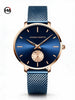 Reloj mujer HANNAH MARTIN GRACE Blue con esfera azul sunray, caja oro rosa y malla milanesa azul, vista frontal