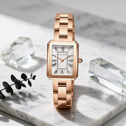 Reloj HANNAH MARTIN LUPE oro rosa sobre mármol blanco con prismas de cristal