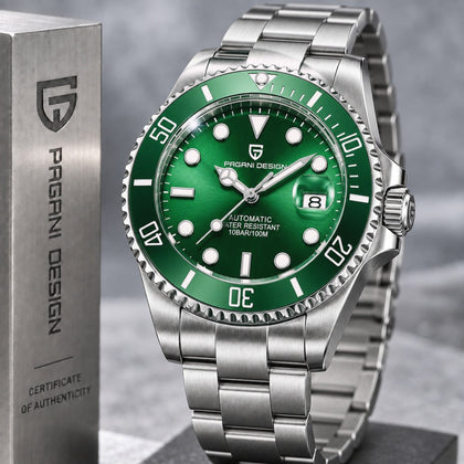 Reloj Hombre Pagani SUBMARINER GREEN Maquinaria Automatica Seiko, Acero Quirurgico, 100% Original