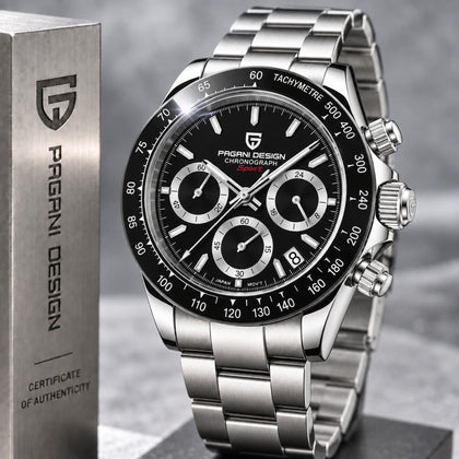 Reloj Hombre PAGANI DAYTONA BLACK, Sport Cuarzo Acero Inoxidable Cristal de Zafiro