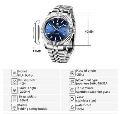 Reloj PAGANI DATEJUST PRESIDENT BLUE Automático Cristal de Zafiro