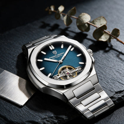 Reloj Hombre PAGANI NAUTILUS TOURBILLON Automático Corazón Abierto Acero, Esfera Azul, Sumergible 100m - imagen 2