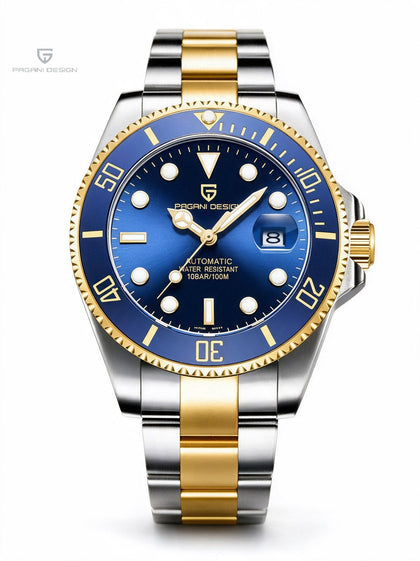 Reloj Hombre PAGANI SUBMARINER Automático Bicolor Acero y Oro, Esfera Azul, Sumergible 100m - imagen 1