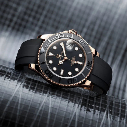 Reloj Hombre PAGANI PD-1651 Automático Oro Rosa, Bisel Negro, Correa de Caucho - imagen 2
