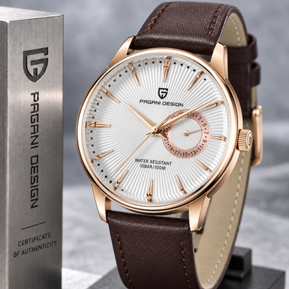 Reloj Hombre PAGANI ESTRATO Clásico Cuarzo Maquinaria Seiko Cuero Cafe Genuino